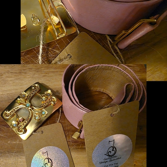 Vintage Authentic Christian Dior Leather Belt With Brass And Opal Buckle